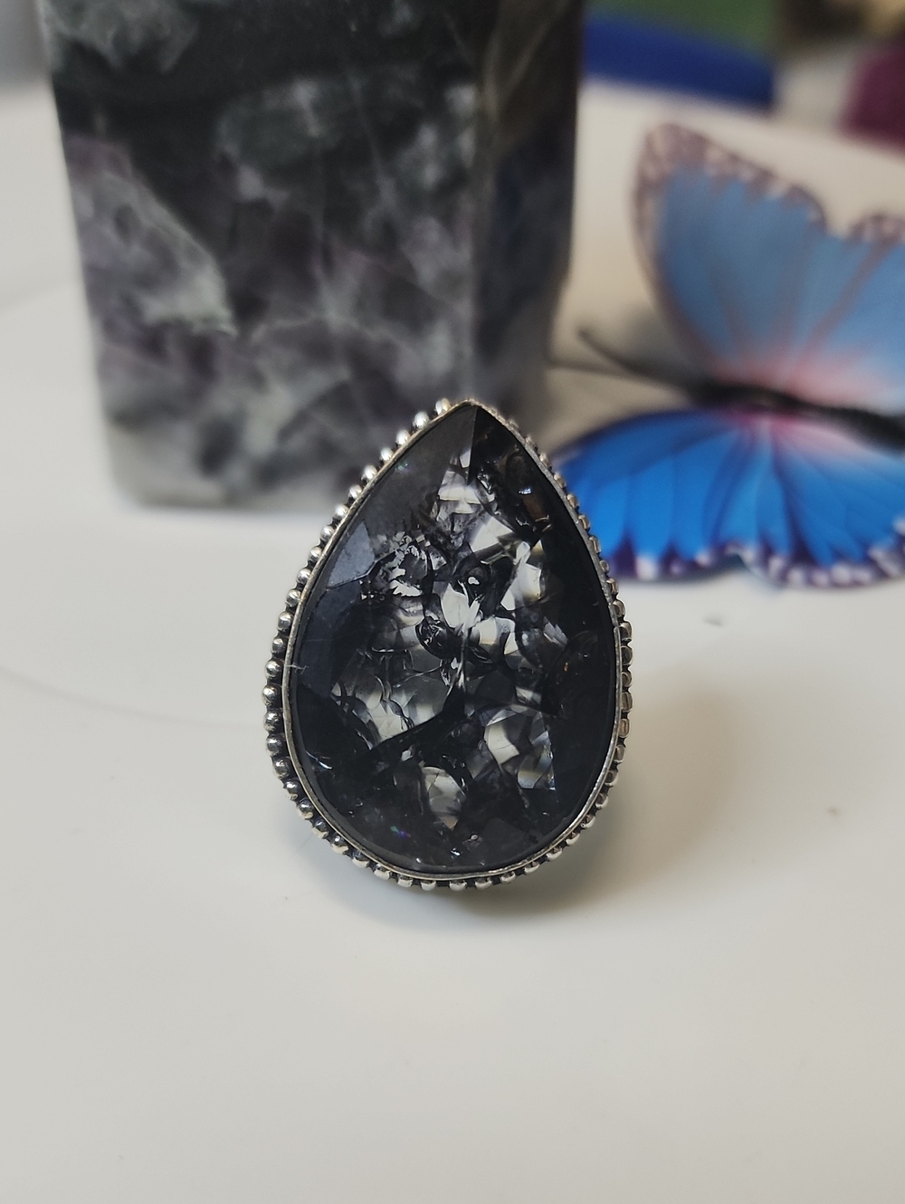 Teardrop Black Stone Ring - Women Jewelry
